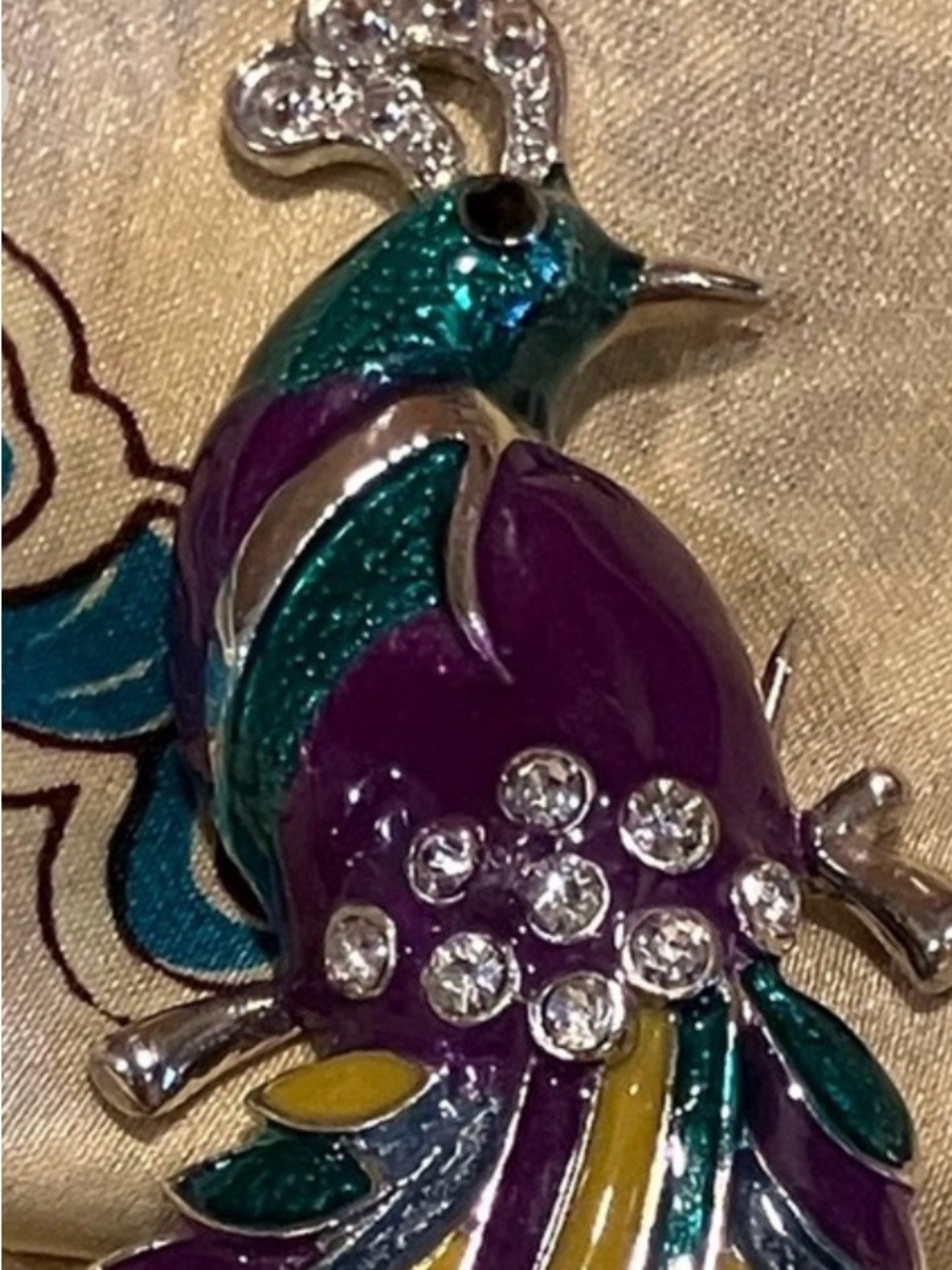Enamel and clear crystal brooch
